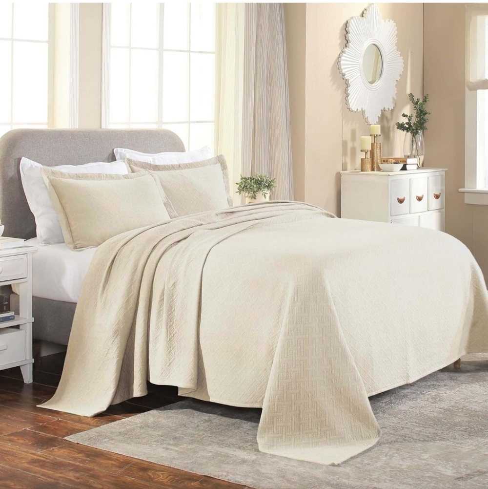 Superior Basketweave Cotton 3 Piece Bedspread Set, Home Decorative Quil Queen